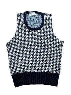 Revere Sportswear Men's Sweater Vest M Black White Houndstooth Knit Vintage Golf